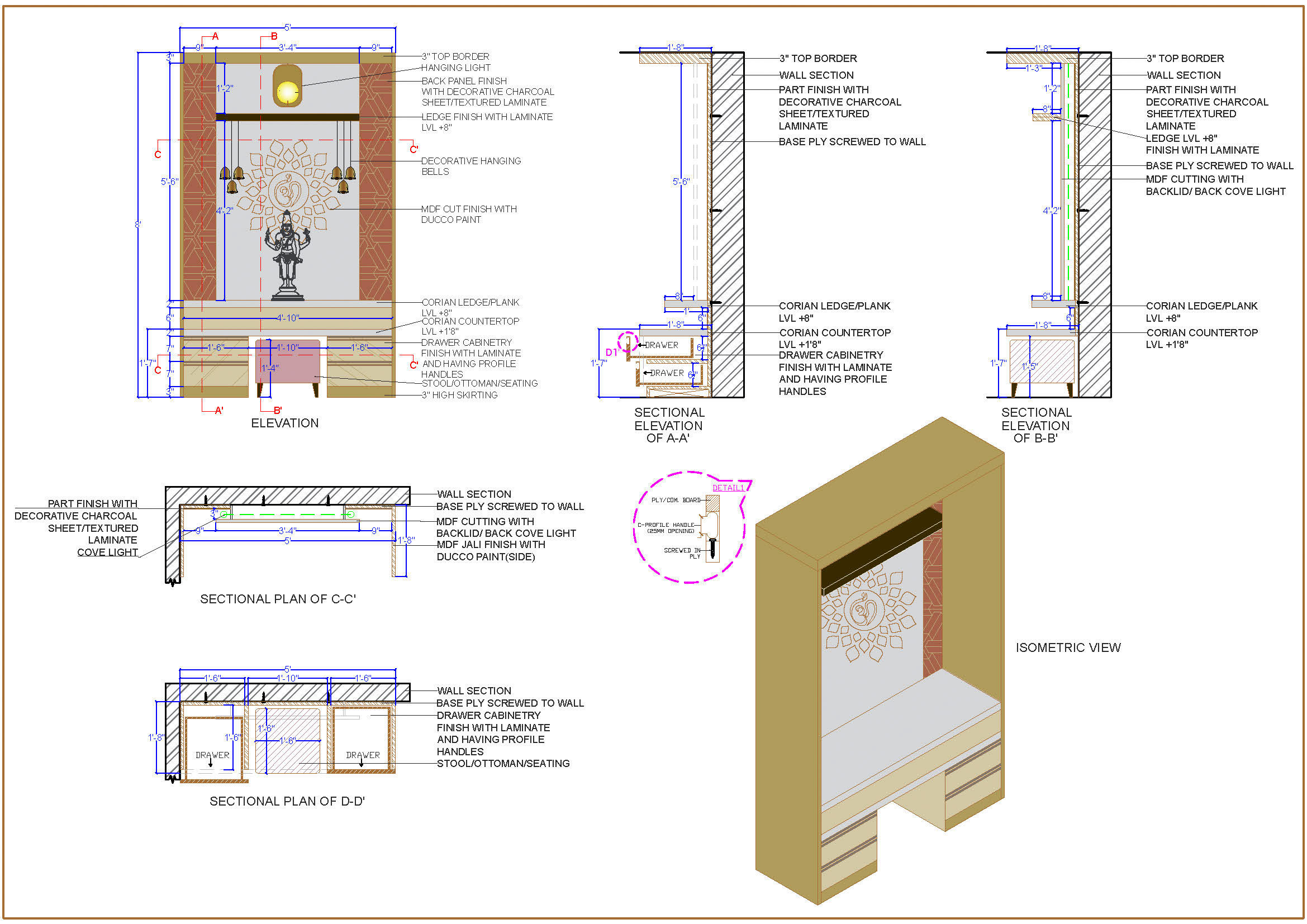 Pooja Mandir CAD Detail MDF CNC Back Panel